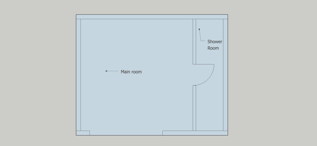 Shower room layout for a garden room
